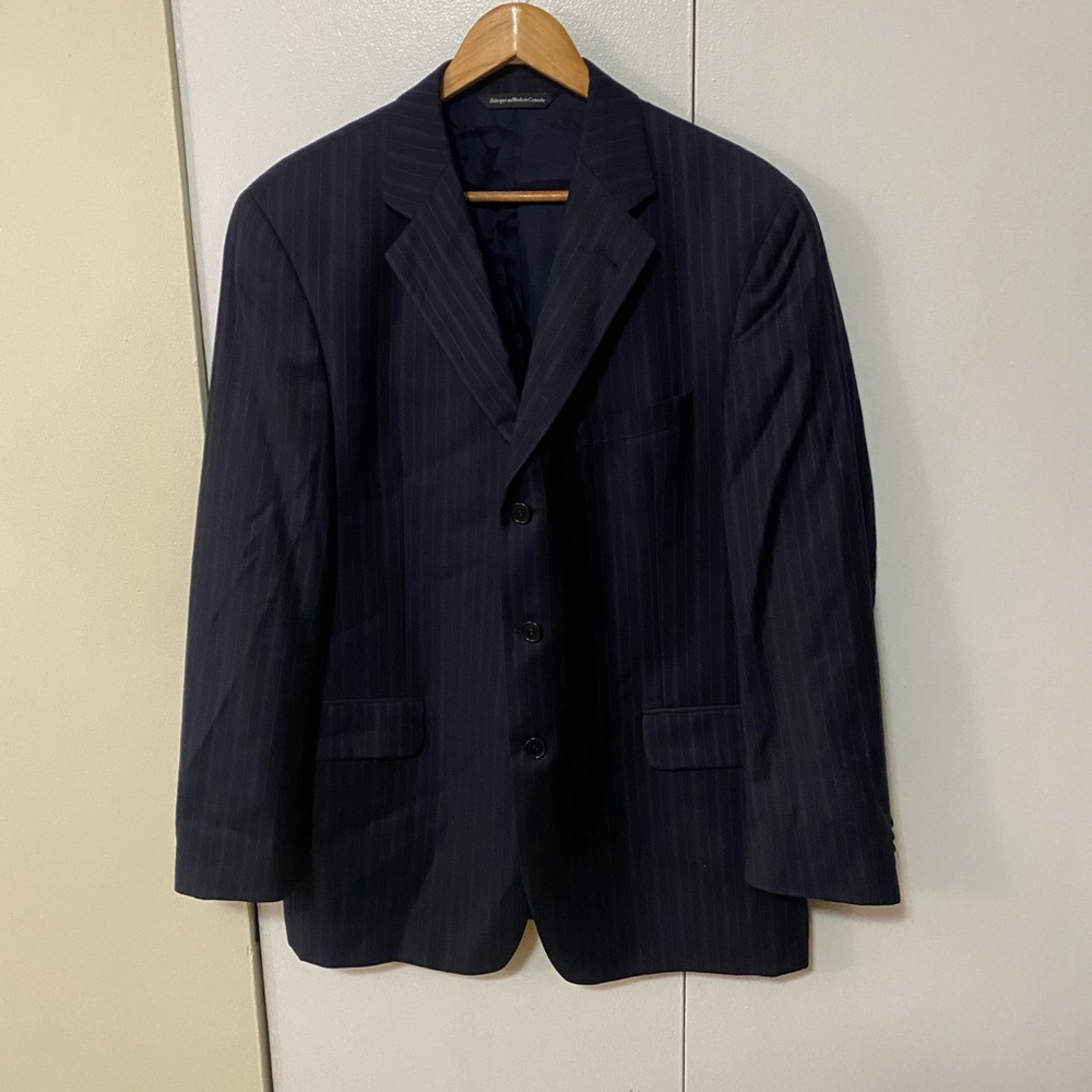Coppley Zegna Silk Wool Blend Elegant Navy Pinstripe Blazer